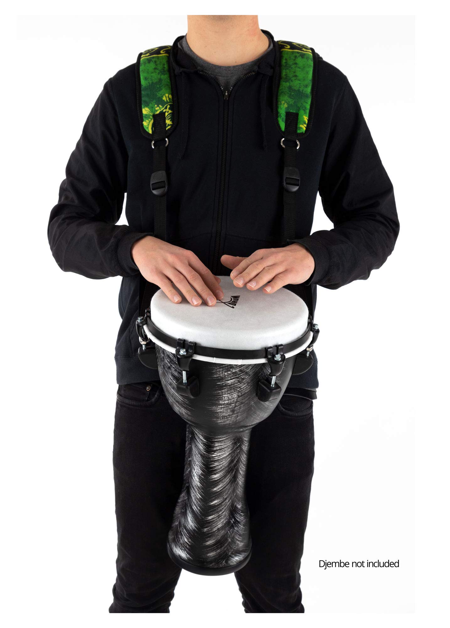 XDrum Djembe Gurt Eco (Schultergurt zum Umhängen von Djemben, mit 2 Metallkarabinern, längenverstellbar von 60 bis 76 cm) grün