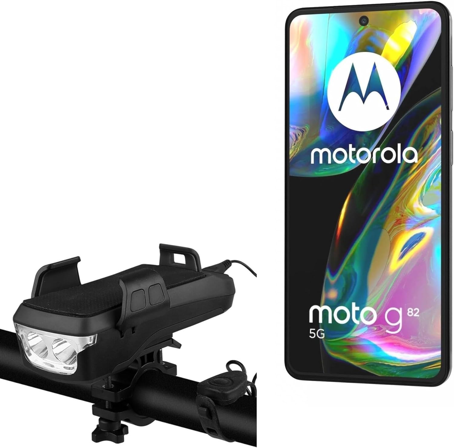 BoxWave Stand and Mount Compatible with Motorola Moto G82 - Solar Rejuva Bike Mount (4000mAh), Bike Mount with Solar Power Bank, Lights, and Horn - Jet Black