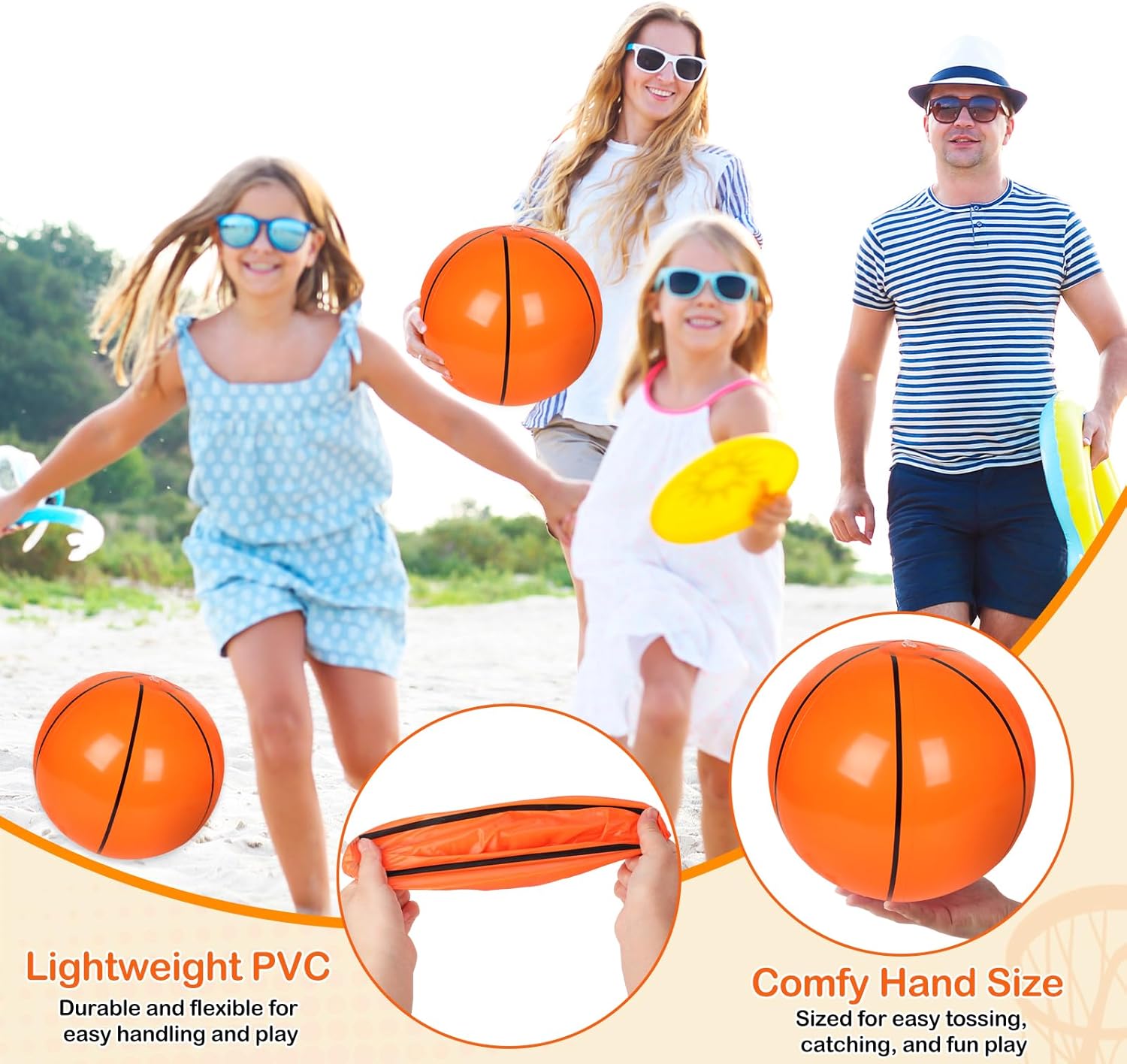 60 Pieces Basketball Beach Balls, 8 Inch Inflatable PVC Blow Up Beach Ball Bulk for Sports Themed Summer Beach Pool Game Water Sand Basketballs March Madness Decorations Birthday Party Favors