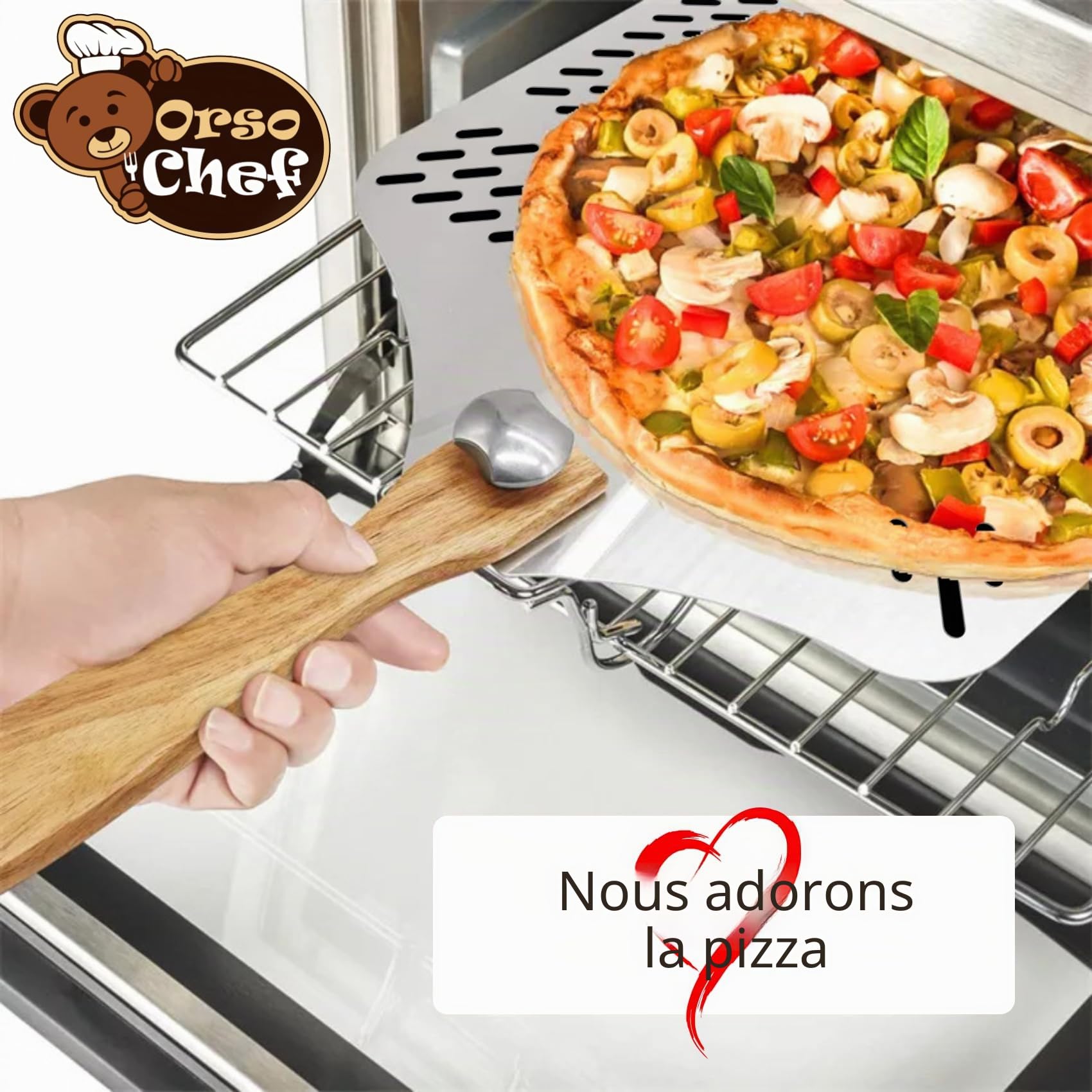 Pelle à pizza perforée - Pelle à pizza en aluminium - Avec manche pliable, professionnelle, nouvelle perforation professionnelle, robuste jusqu'à 4 kg. - Pour cuire du pain, des pizzas et des gâteaux.