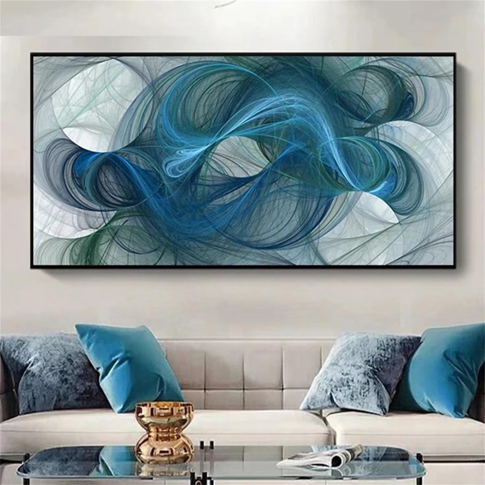 DIY Diamond Painting Kit Complet,5D Abstrait bleu foncé Diamond Painting Grand Format Enfant Adultes,Broderie Diamant Strass Point de Croix Painting,pour Salon Chambre Décor Murale 60x180cm WS-534