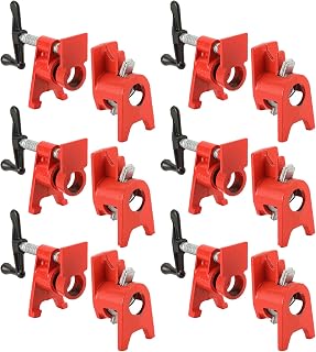 FL 3/4" Wood Gluing Pipe Clamp Set 6-Pack with Unique Foot - Heavy Duty Cast Iron Quick Release Clamps for Woodworking