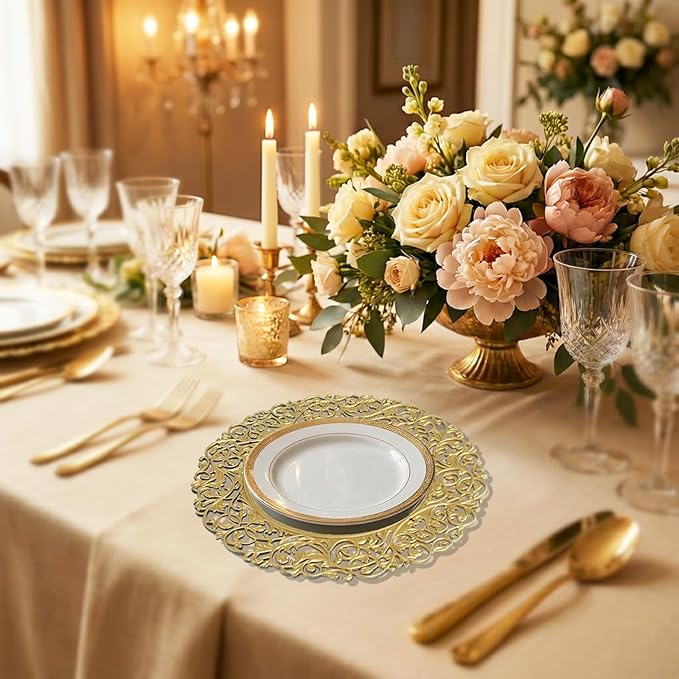 15 Platos Cargadores Dorados Decorativos 33 cm para Fiestas miniatura 5