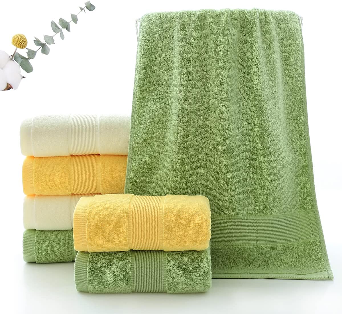 Pidada Hand Towels Set of 2 100% Cotton Absorbent Soft Towel for Bathroom 13.8 x 29.5 Inch (Green)
