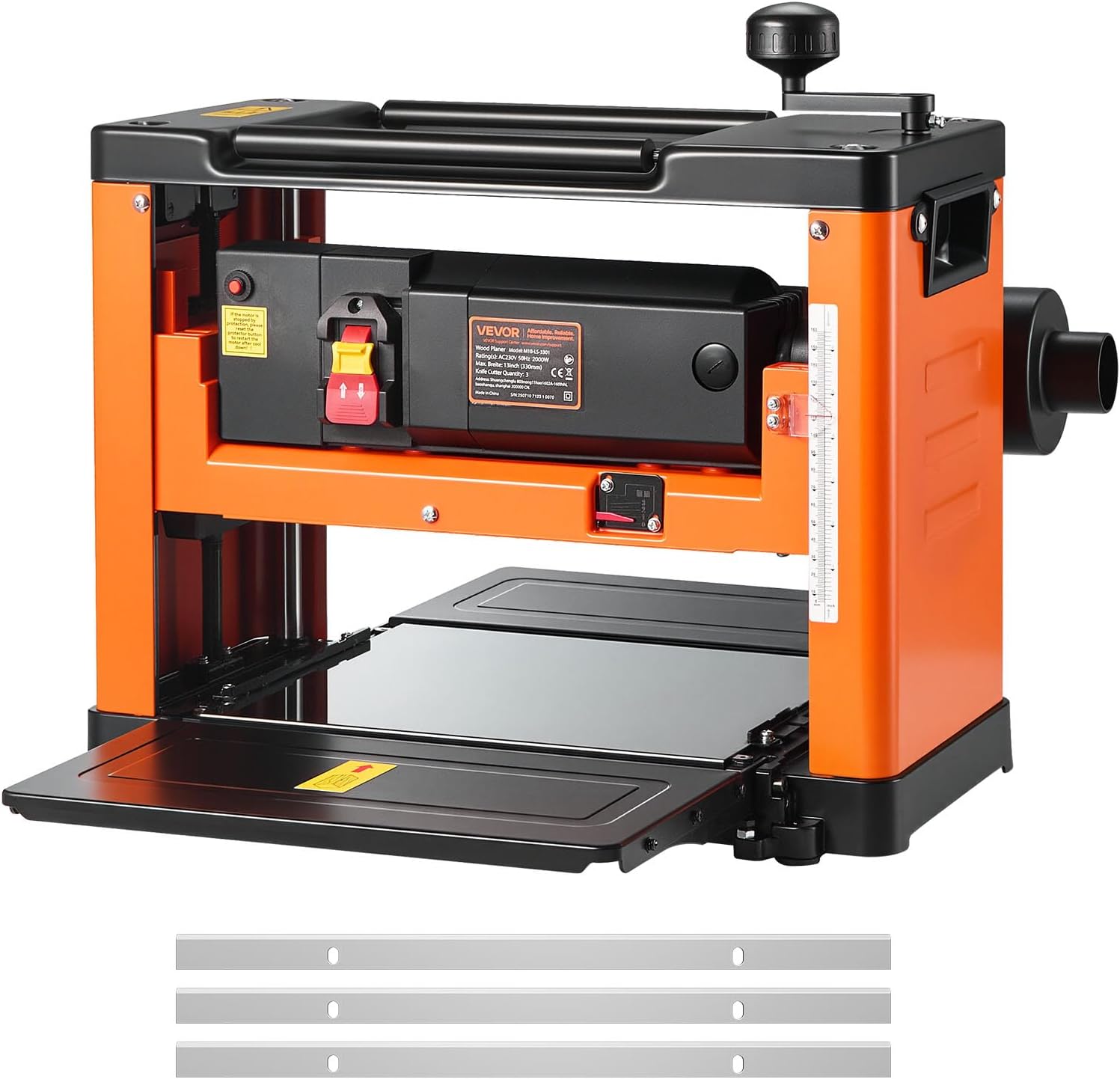 VEVOR 13-Inch Thickness Planer, Three-Blade Power Benchtop Planer, with 2000W 23500 RPM Powerful Motor, Dual Rollers, Over Protection, for Hard Soft Wood Material
