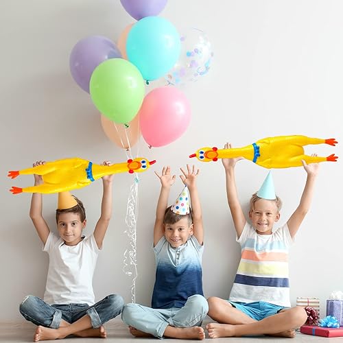 Miniatura 7 de Lenwen 2 piezas de pollo gigante de goma de 22 pulgadas gritando pollo exprimidor de ruido loco encogimiento gritando chillones chillidos de pollo,