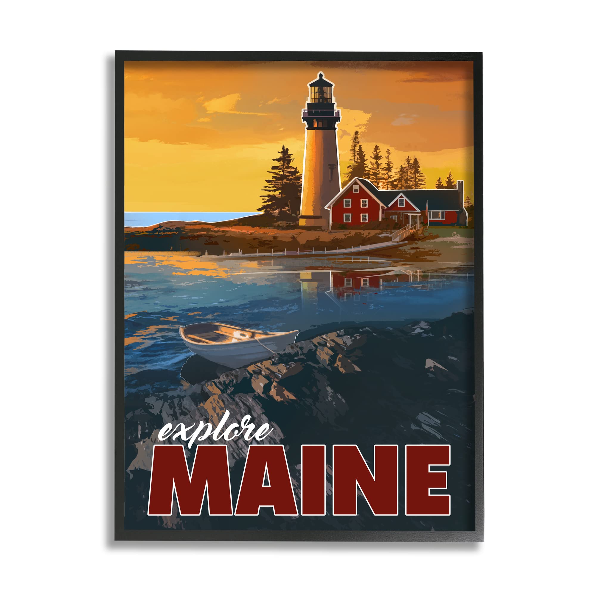 Stupell Industries Explore Maine Distant Ocean Lighthouse Beacon Travel, Design by David Owens Illustration