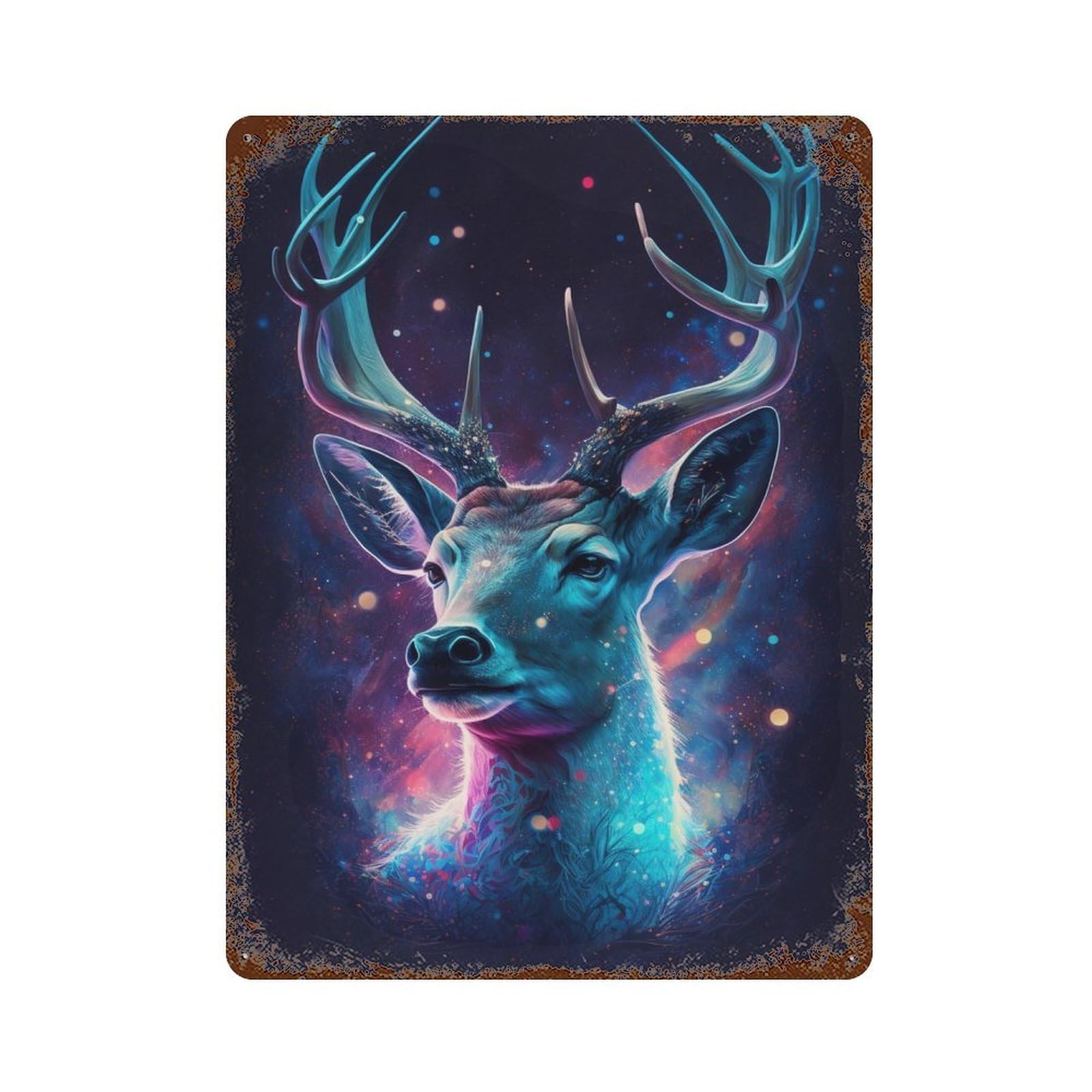 Retro Metal Sign with Galactic Deer Art Print-7 Design 15.7"x11.8", for Pub, Kitchen And Man Cave Decor, Rustic Home Decor