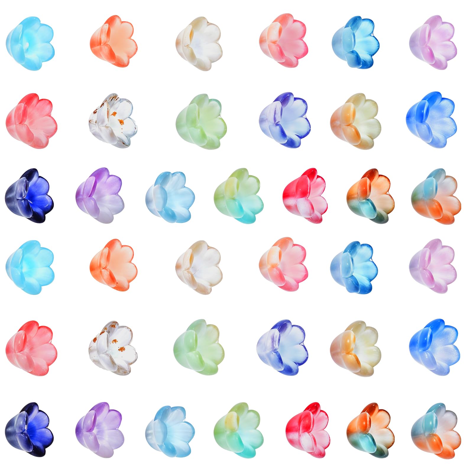 Photo 1 of 150 PCS Making Mixed Color Trumpet Flowers Bead Glass Lily Bell Flower Beads, Bulk Bell Flower Spacer Bead Gradient Clear Cute Beads Charms for Bracelets, Necklaces Jewelry Making