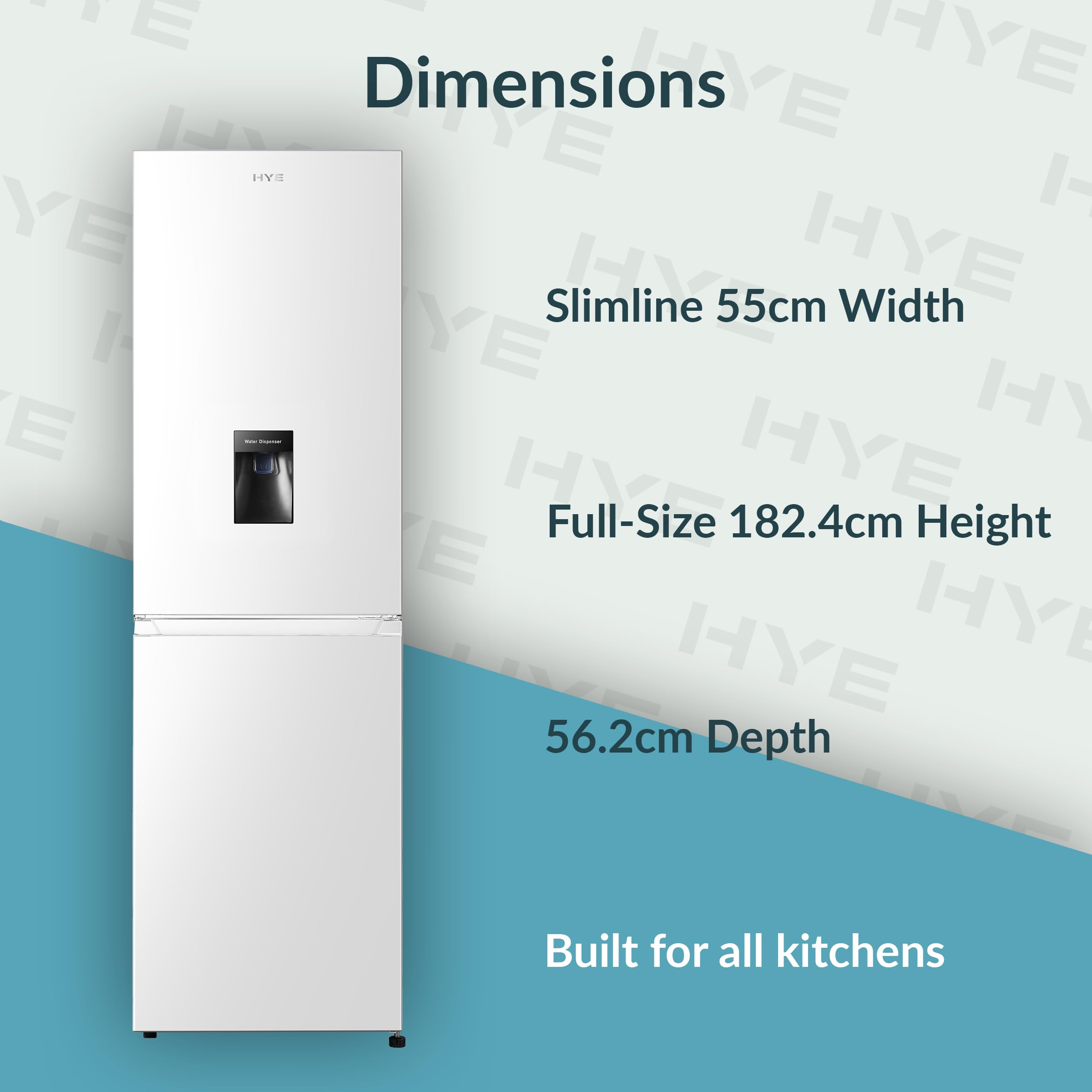 HYE Fridge Freezer - 50/50 Freestanding Fridge Freezer, 182.4cm Height, 55cm Width, 256 Litre Capacity, Total No Frost & Non-Plumbed Water Dispenser, White - RF01FF256W18 — view 3