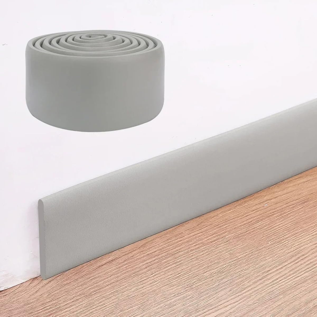 ECYC 3 Pcs 3.15x78.7 inch Peel and Stick Thickened Baseboard Trim, Self Adhesive Waterproof Soft Wall Base Board Molding Trim Flexible Skirting Line for Home Kitchen Bathroom Decor, Grey