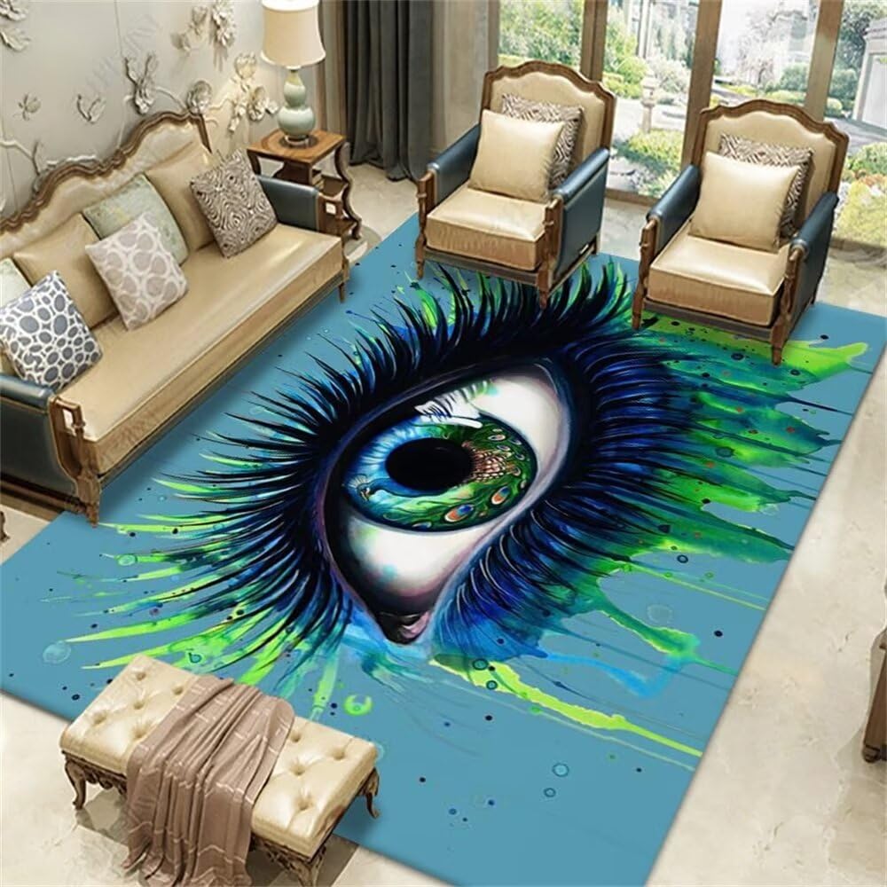 Tapis de salon tapis de confort anti-acariens bleu motif 3D 60x90