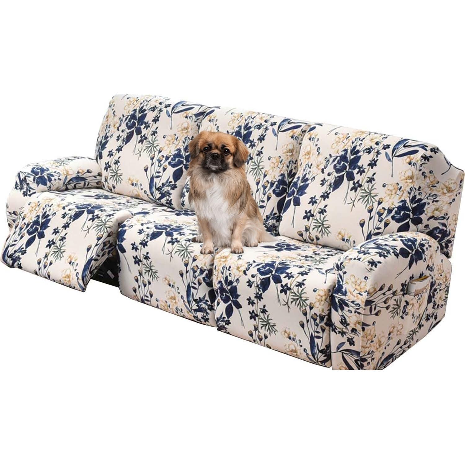 Housse canapé inclinable extensible velours 3 places antidérapante avec poche latérale