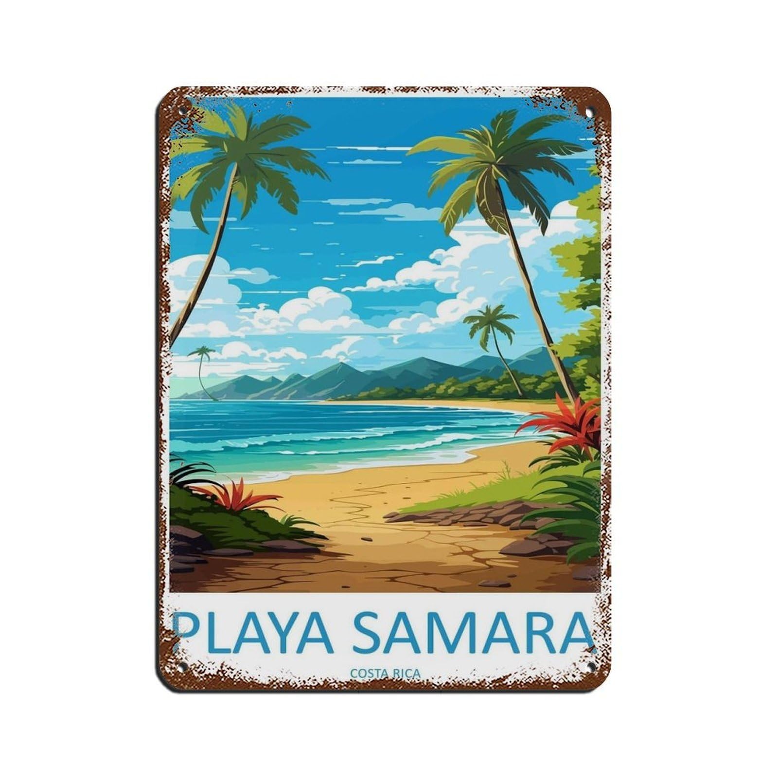 Samara Beach Travel Art Costa Rica Art Tin Sign Vintage Metal Pub Club Cafe Bar Home Wall Art Decoration Poster Retro 12x16inch(30x40cm)