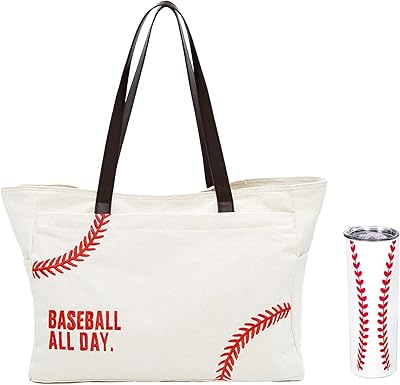 YHSHYZH Baseball tote Bag Purses with Zippers Pockets & 5D Print 20 Oz Skinny Tumbler Packets Gifts for Baseball Mom Team Fans(white, x-large)
