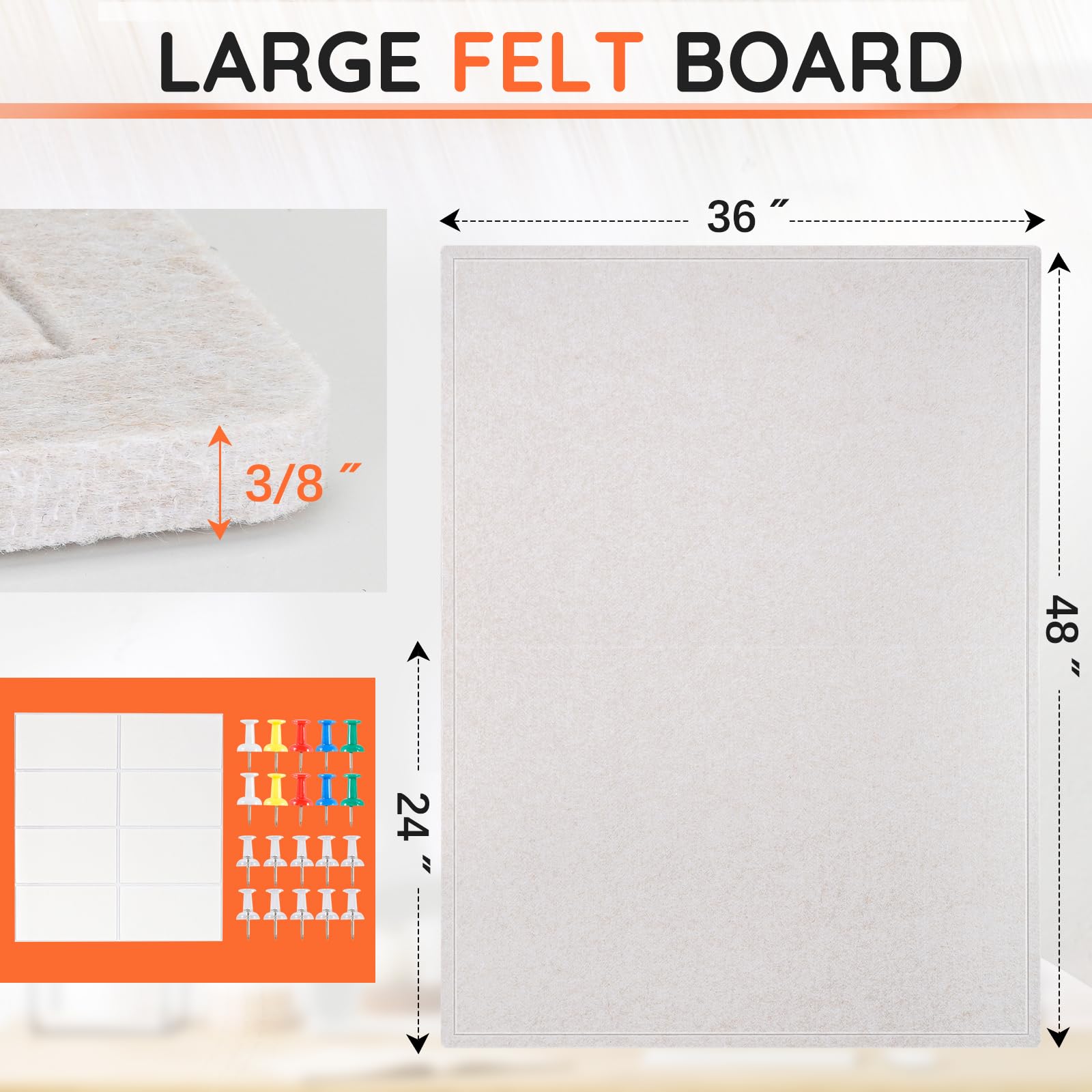 DOLLAR BOSS Große Pinnwand, 121,9 x 91,4 cm, faltbar, Filz, Kork, Beige | Dekorative Pinnwand für die Wand, 122 x 90 cm, für Zuhause, Büro, Schule, mit 20 Pins