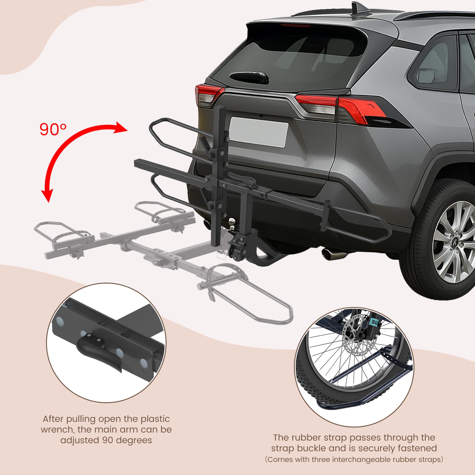H&ZT Fat Tire Trike Hitch Rack for SUV Truck RV, Heavy-Duty Foldable Bike Carrier for 3-Wheel Bicycles, Fits 5