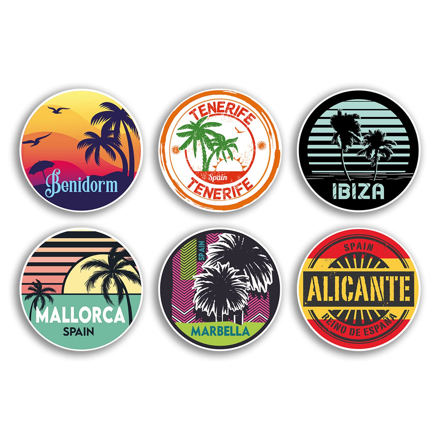 Dv Design Multi 6 X 10Cm Spain Vinyl Stickers - Benidorm Marbella Mallorca Ibiza Tenerife Alicante Country City Travel Map Flag Holiday Luggage Design Gift #78852