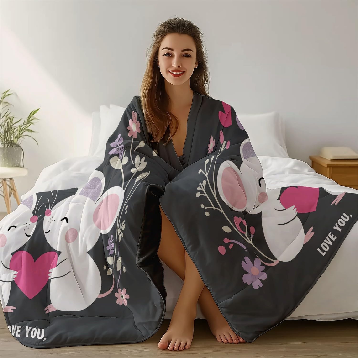 Dwustronna kołdra zestaw pościeli styl kreskówkowy urocze myszy miękka szczotkowana mikrofibra 260 x 220 cm zestawy poszewek na kołdrę - poszewki na poduszki prześcieradło jakość hotelowa zestaw