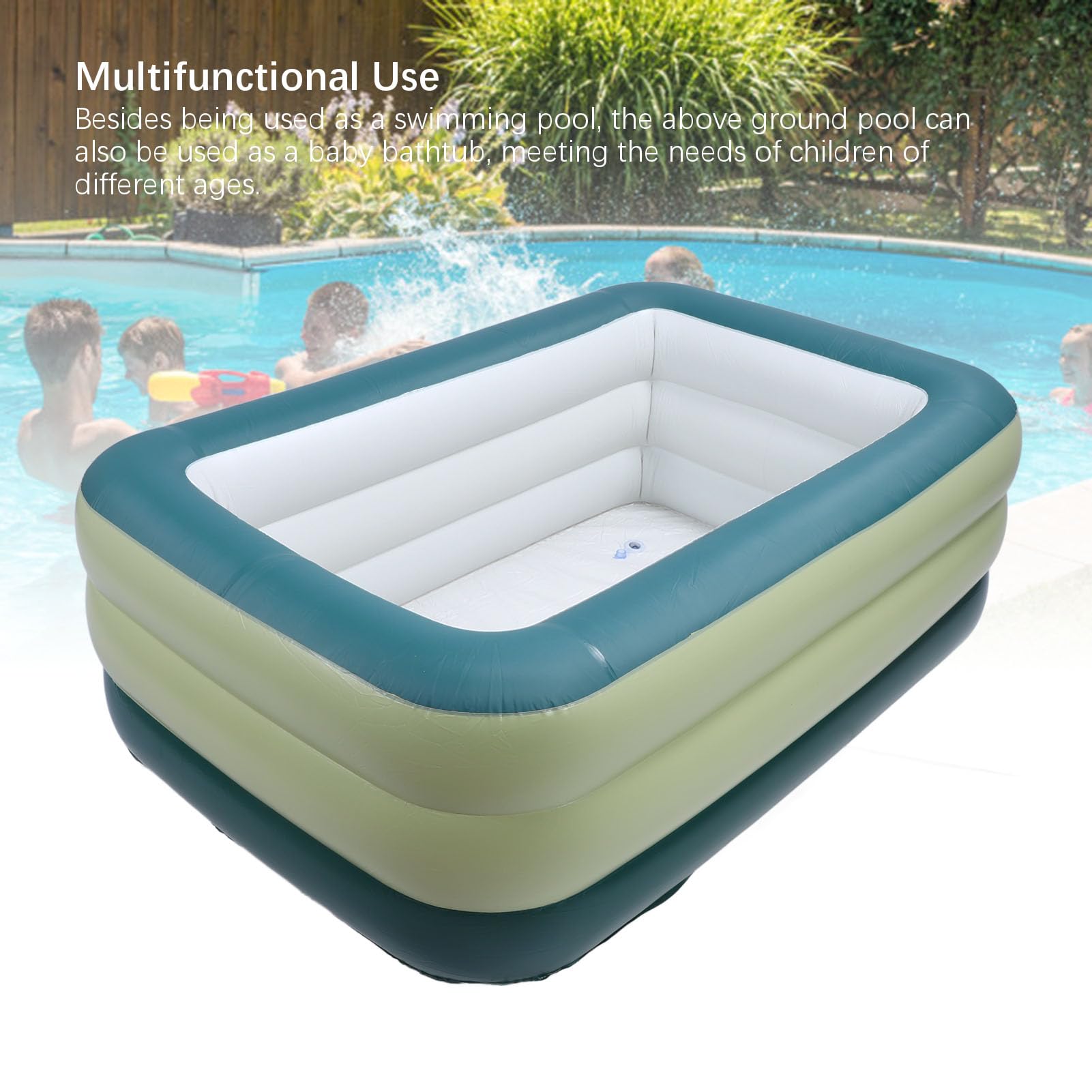 Großer aufblasbarer Pool für Erwachsene und Familien, 3-lagiger, verdickter PVC-Aufblaspool mit Konstruktion für Sommerwasserpartys im Hinterhof, Garten, Rasen, im Freien