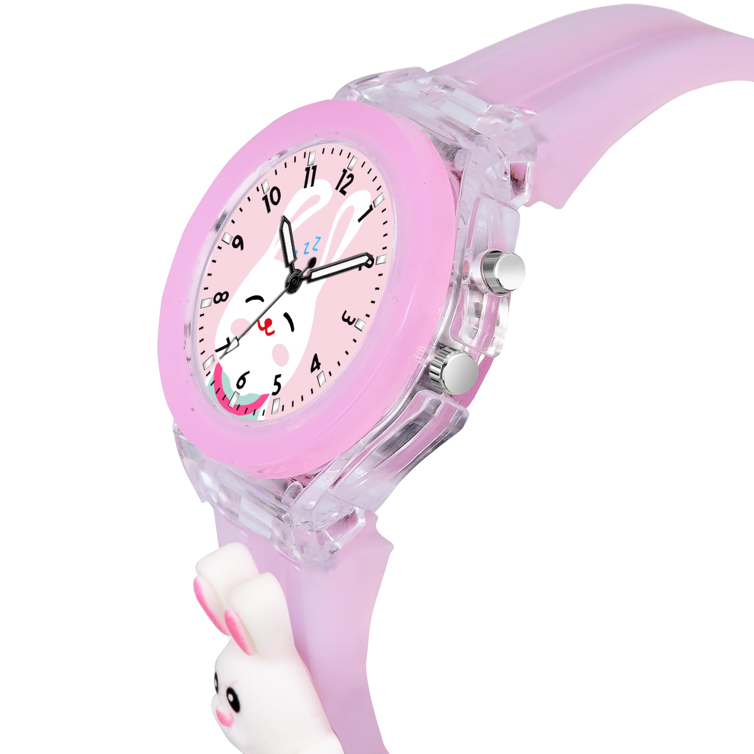 ON TIME OCTUS Kids Analouge Multi-Color Light Cute 3D Cartoon Character Girls Silicone Watch (Multicolour Dial & Pink Colored Strap)