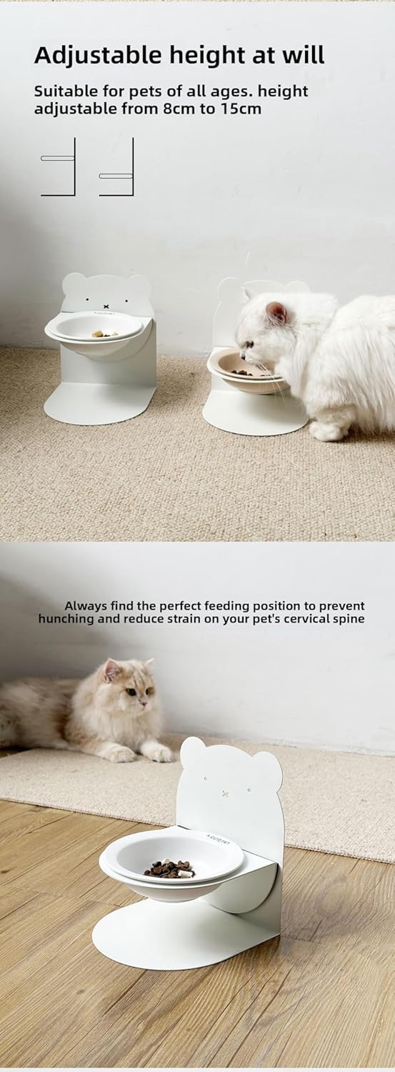 Ceramic Elevated Cat & Dog Bowl – Magnetic Adjustable Height & 360° Tilt Pet Feeder, Anti-Vomit & Whisker Fatigue Relief, Non-Slip, Food & Water Dish
