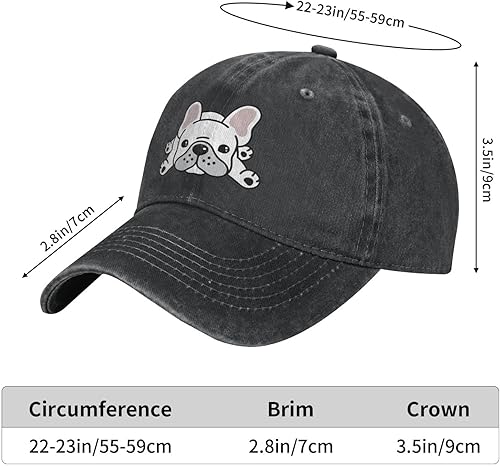 Miniatura 6 de VunKo Bulldog francés acostado vintage, desgastado, ajustable, de mezclilla lavada, para hombre, papá, camionero, gorra de béisbol para hombre