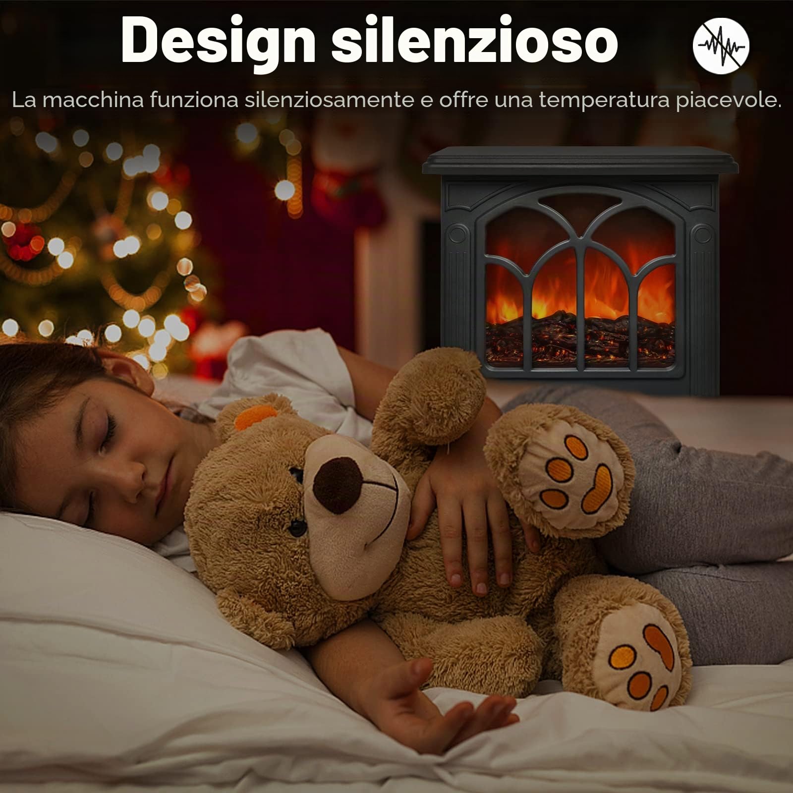 UISEBRT Camino Elettrico con Effetto Fiamma Riscaldamento Elettrico LED Silenzioso Riscaldatore camino 750W/1500W