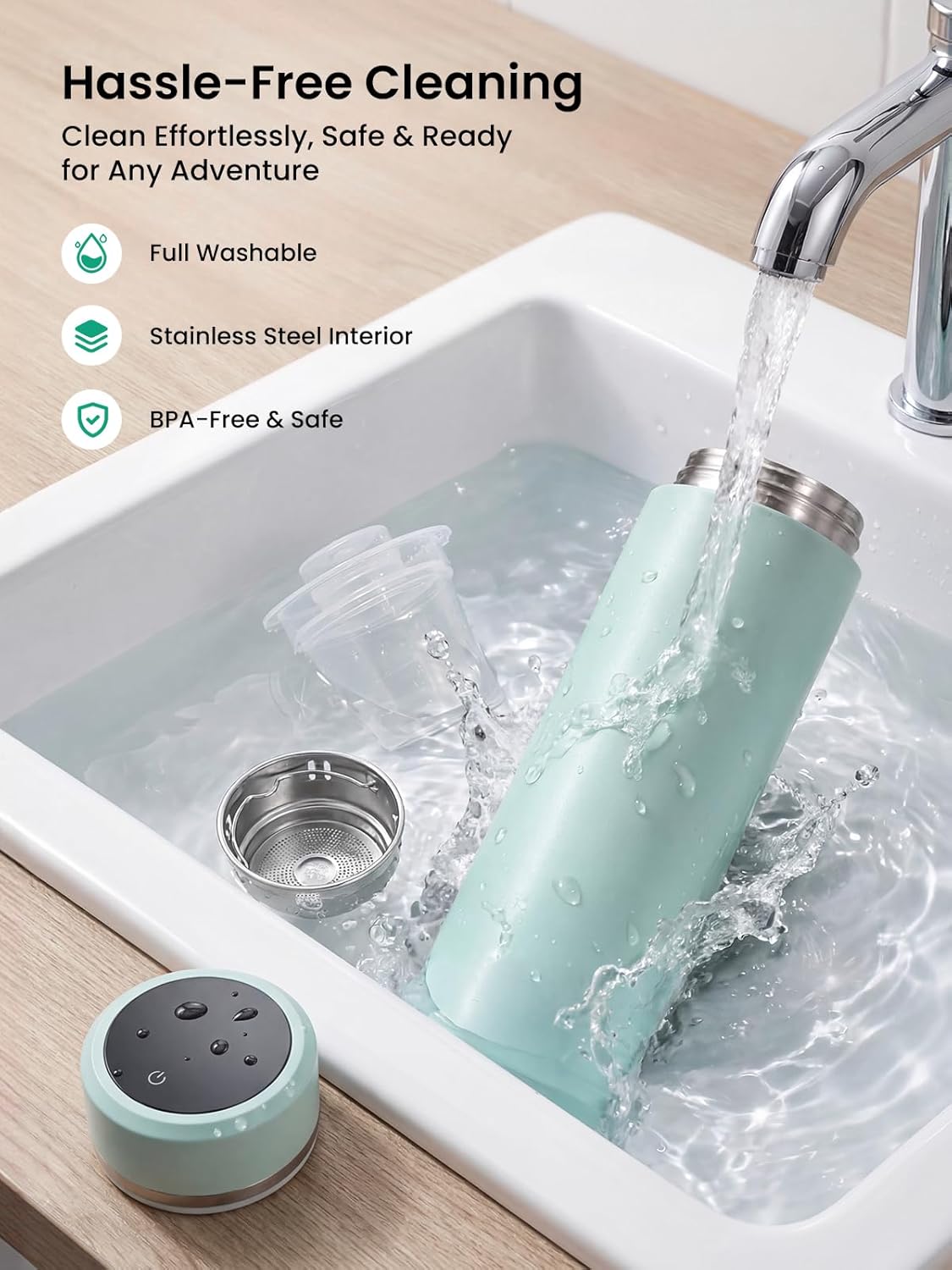 Grownsy Portable Baby Formula Bottle Maker, Rapid Cooling in 3 Min, Pure Physical Cooling, No Power Needed, Smart Color Temp Display, Travel & Night Feeding Essential, Includes Formula Dispenser,Green