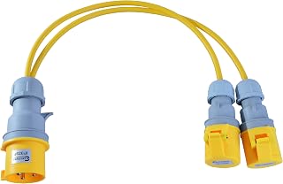 110V 32 AMP Plug to 2x 16 AMP Sockets Splitter 2 Way 2.5mm Arctic Yellow Cable