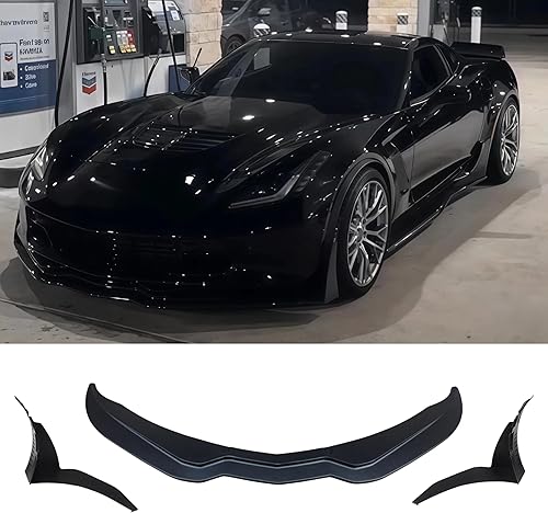 CHIESMA Borde de parachoques delantero compatible con Chevy Corvette C7 Grand Sport ZR1 Stingray Stage 3 2014-2019 con aletas ABS negro mate