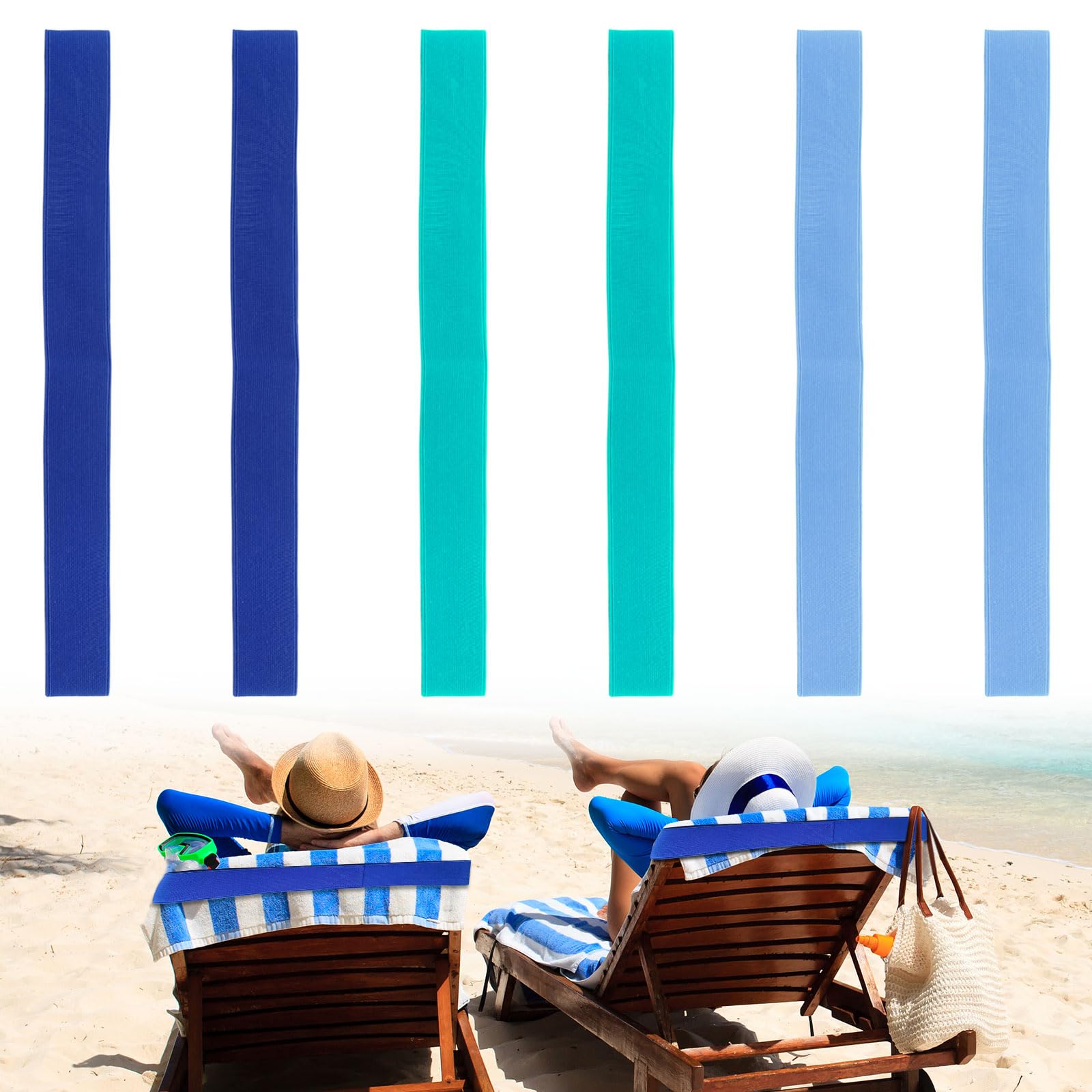 FUIPVGI Confezione da 6 fascette per asciugamani da spiaggia, fasce per asciugamani da spiaggia, cinghie per asciugamani da spiaggia leggeri per lettini da sole, supporto elastico per asciugamani da