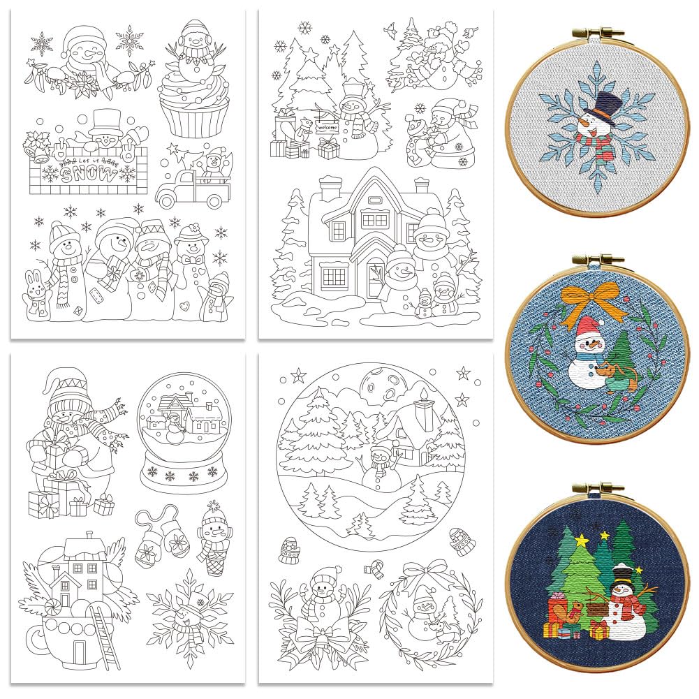 Peacoblue Christmas Snowman Stick and Stitch Embroidery Patterns