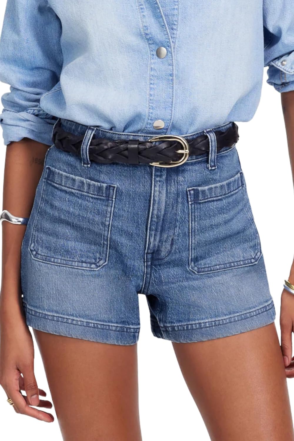 ELLEVEN High Stretchy Jean Shorts for Women, High Waisted Casual Denim Shorts with Front Pockets
