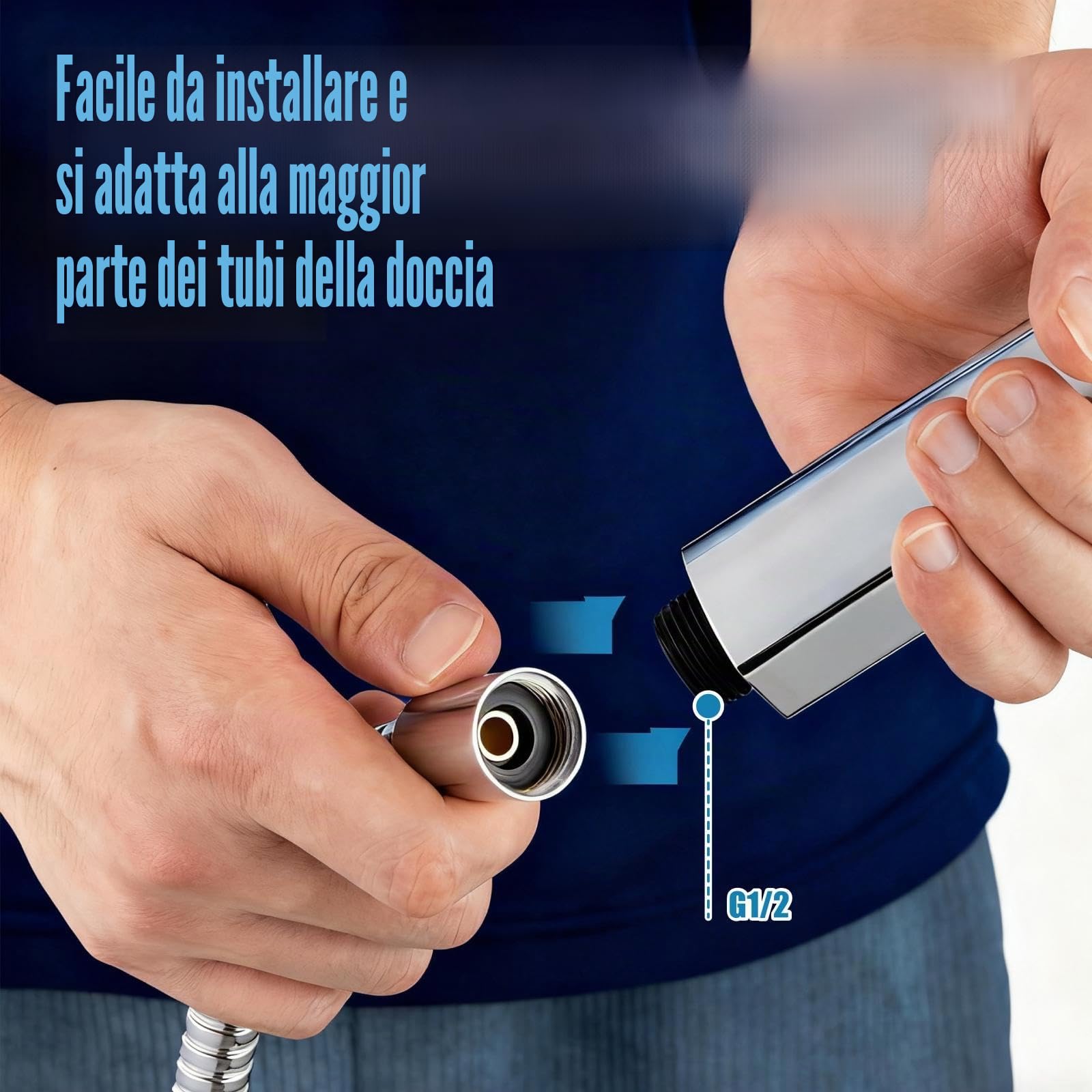 Krobec Soffione doccia 130 mm 3 modalità doccia estraibile risparmio idrico EasyClean cromato