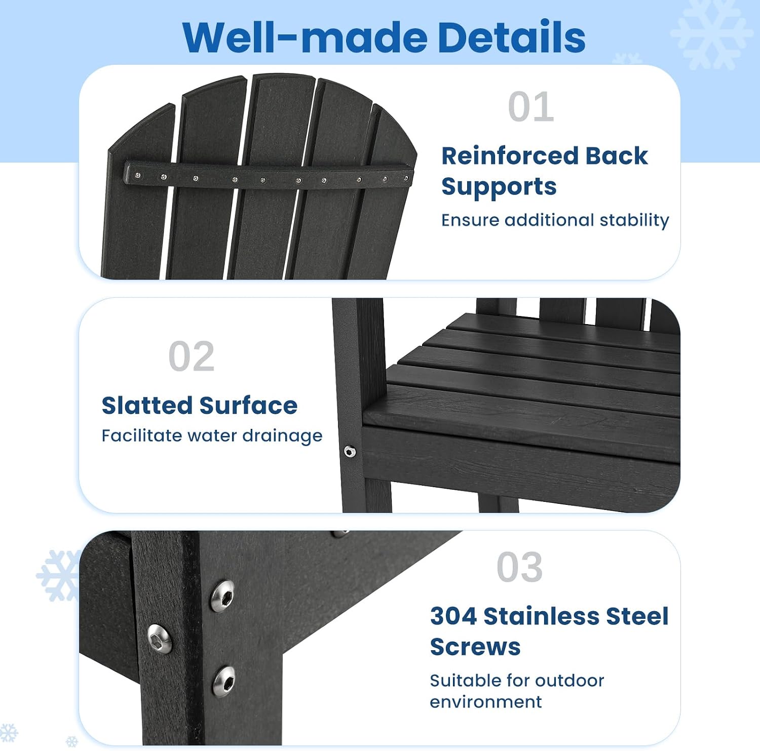 Tangkula Outdoor Tall Adirondack Chair 30 Inches Seat Height, HDPE Bar Height Patio Chair with High Backrest, Armrests and Footrest, Outdoor Bar Stool for Balcony Deck Garden Poolside (2, Black)