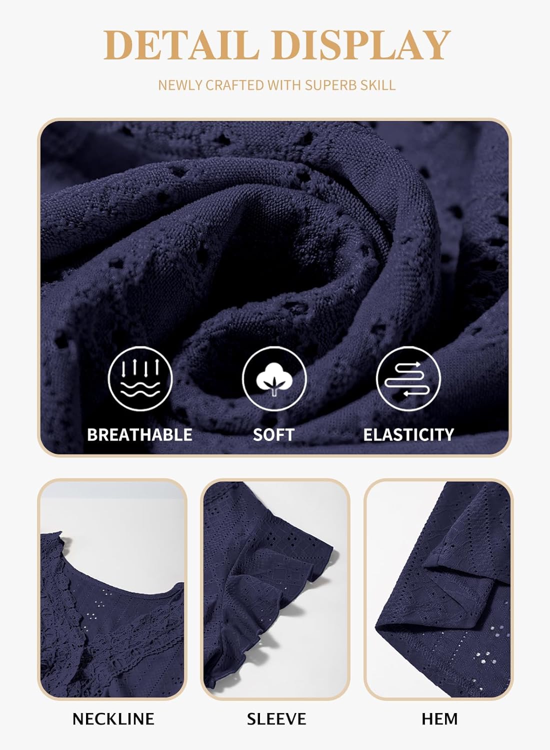 Eytino Plus Size Dresses for Women Summer Ruffle Cap Sleeve Lace V Neck Embroidery Eyelet A Line Dress(1X-5X) - Image 5