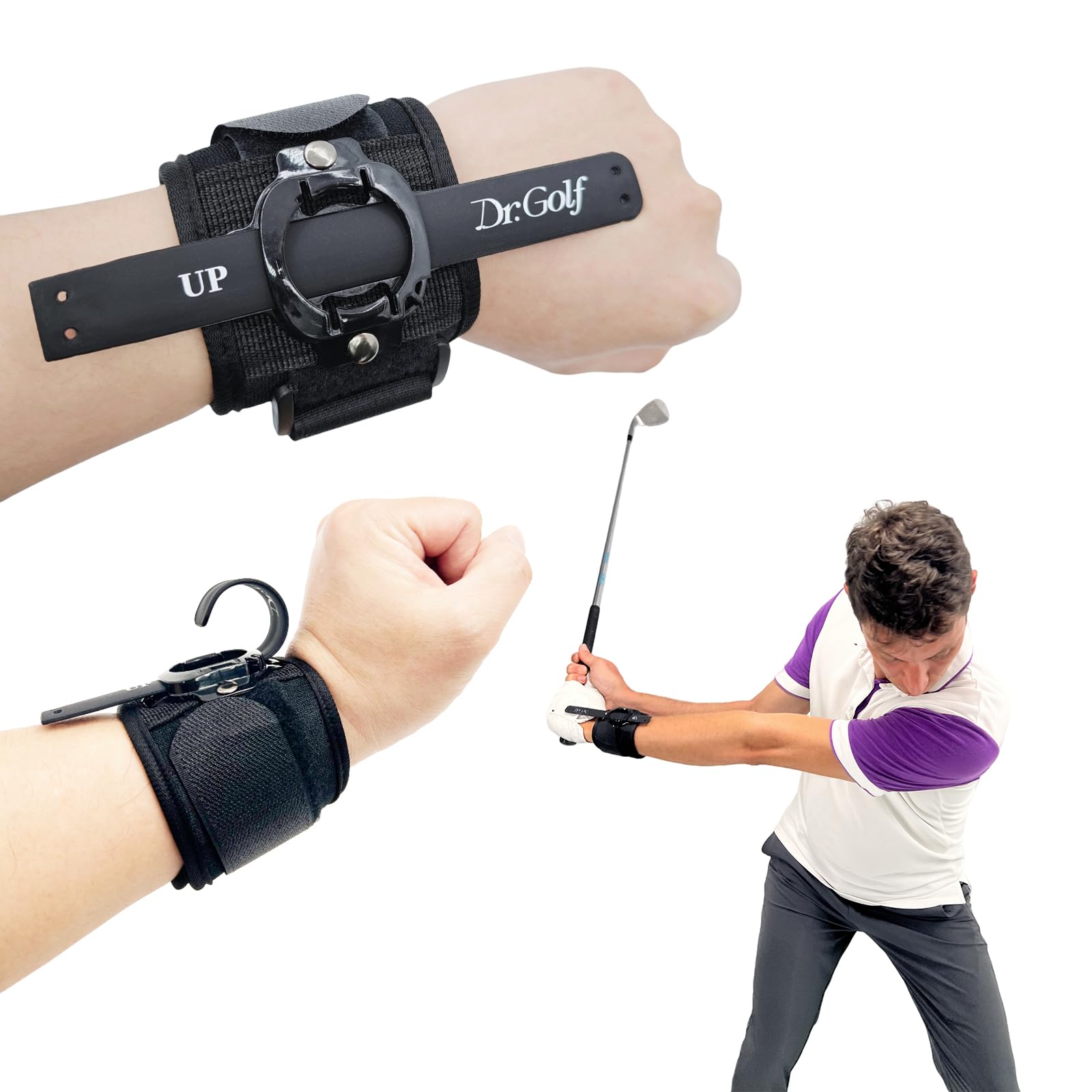 Golf Swing Trainer Aid & Wristband by Dr. Golf - Chipping Tool, Pitching Trainer, Wrist Hinge Corrector, Swing Analyzer for Practice, Men Women Beginners, Indoor Outdoor Use
