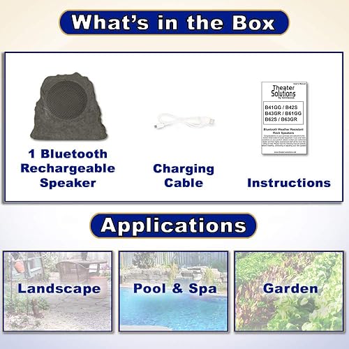 Miniatura 4 de Theater Solutions B43GR Batería recargable totalmente inalámbrica de 60 vatios Bluetooth Rock Altavoz pizarra gris enlace hasta 99 altavoces de