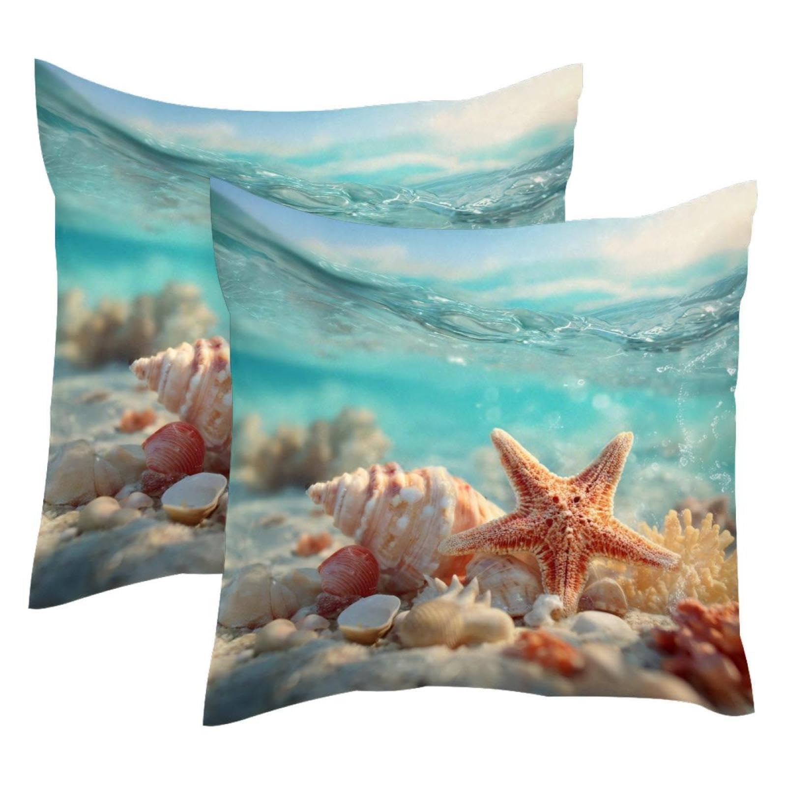 2 fundas cojín terciopelo 50x50 cm con diseño de estrella de mar moderno doble cara para sofás
