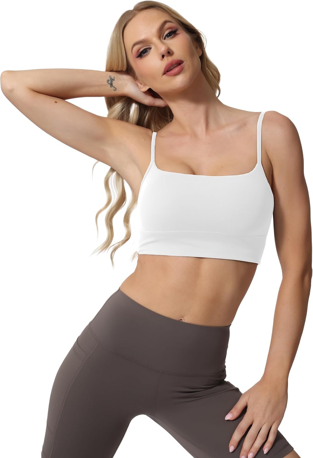 Sports Bras for Women Spaghetti Strap Padded for Yoga Running Gym Workout, Wireless Scoop Neck Bras Crop Tank Top - Image 3