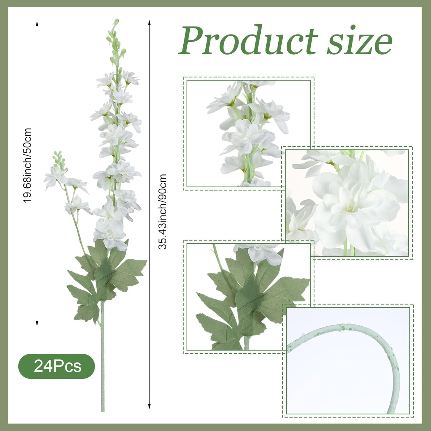 24 Pcs Delphinium Artificial Flower 35.4'' Long Larkspur Stem Silk Fake Faux Flowers Bulk for Tall Vase Floral Arrangements Home Centerpiece Table Wedding Decor (White) - Image 2