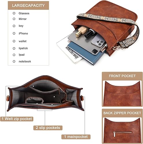 Vista 4 de HKCLUF Bolso cruzado para mujer, de cuero vegano, con correa de guitarra, bolso de hombro con 2 correas ajustables