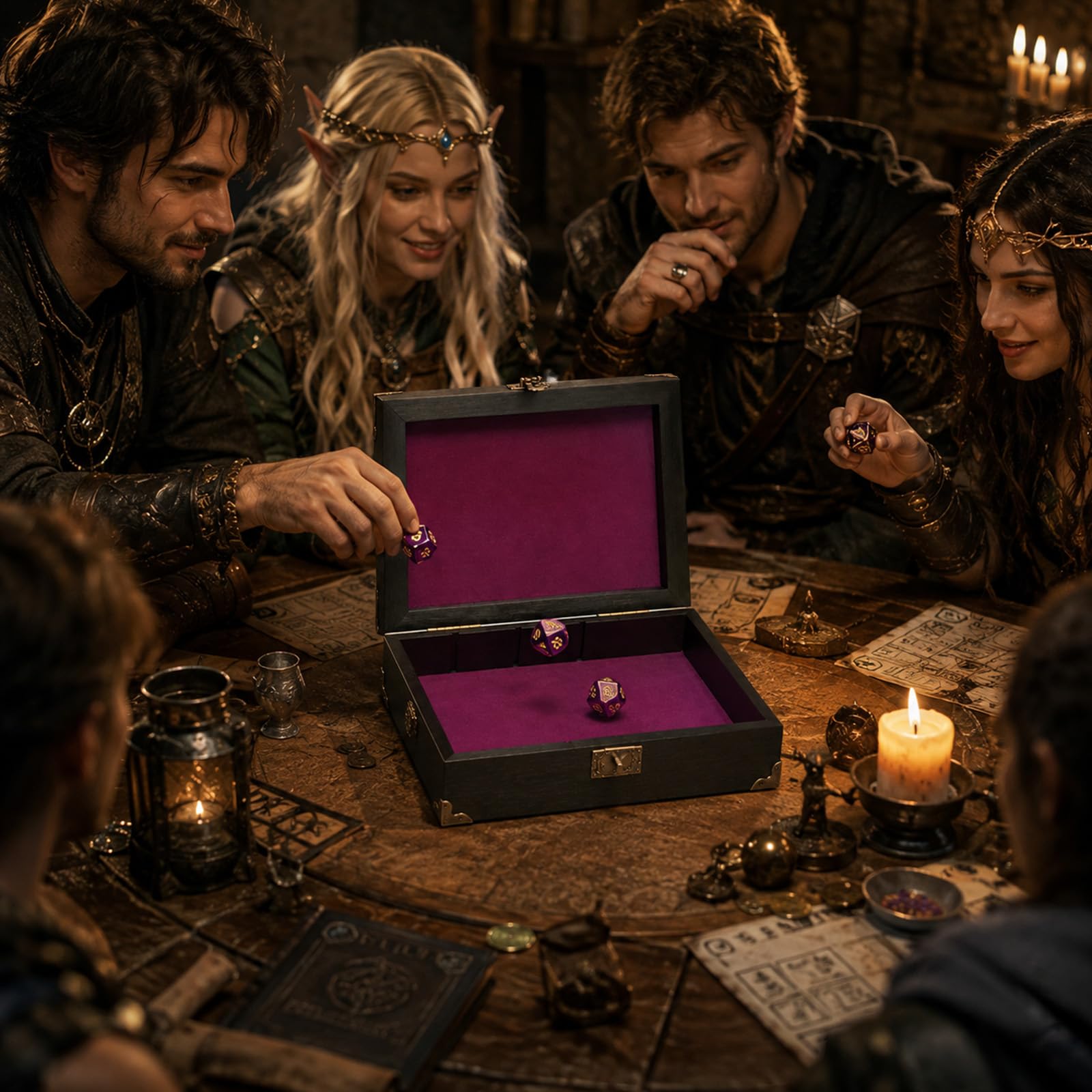 Plateau à dés et tour de rangement – Étui de rangement en bois pour dés – Accessoires de RPG pour jeux de société D&D, cadeaux de joueur (violet)