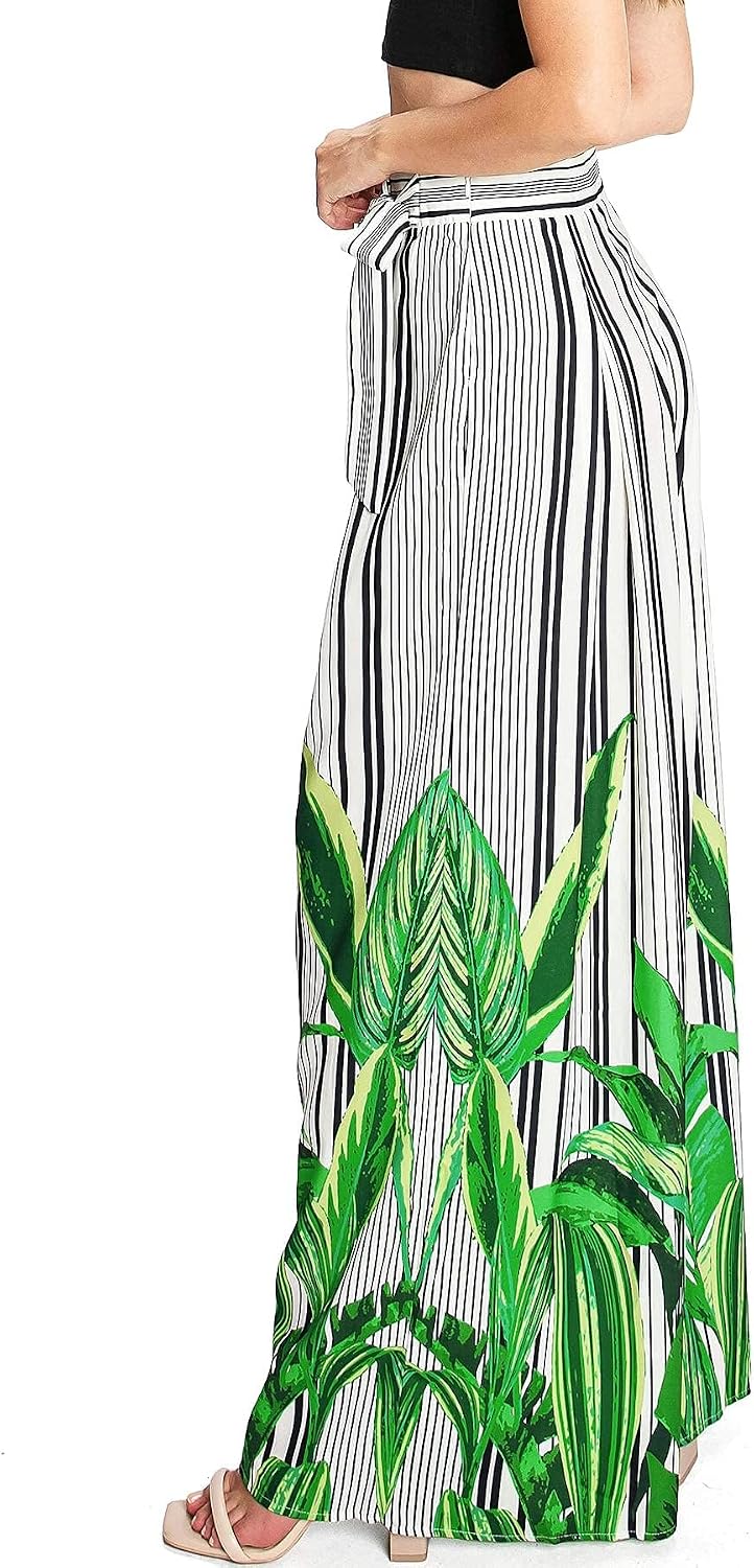 Women's High Waist Tropical Wide-Leg Pants