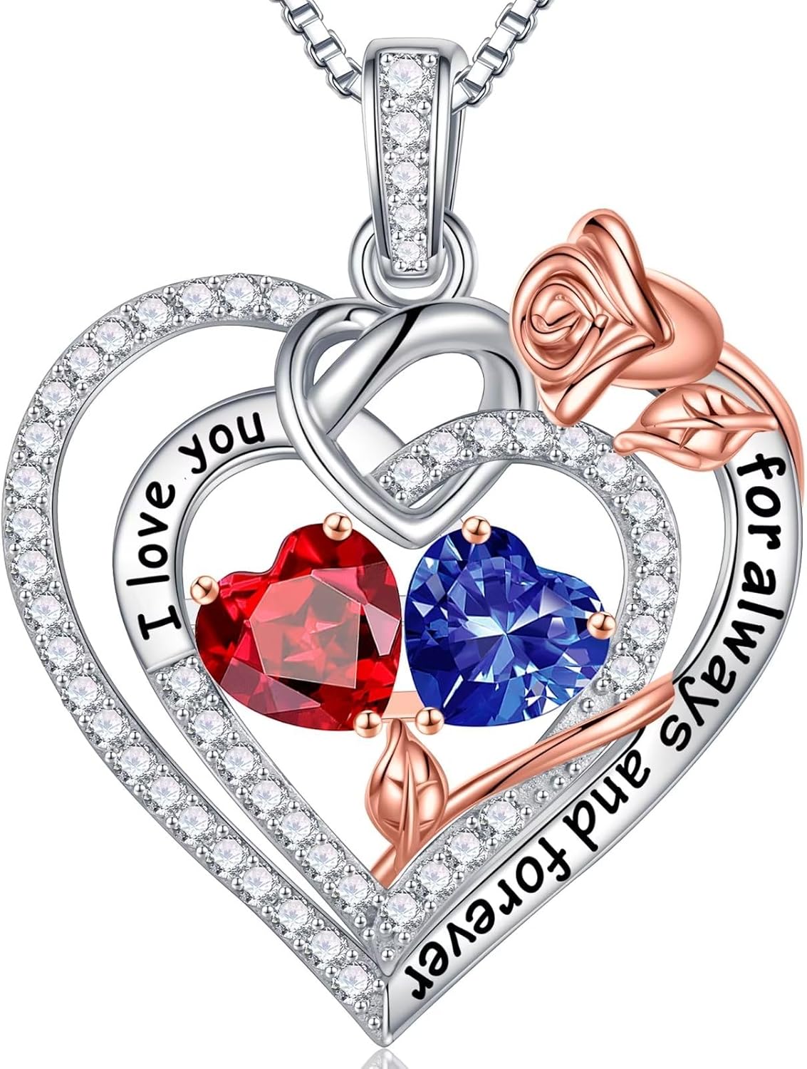 Iefil Valentines Day Gifts for Her Wife - 925 Sterling Silver Double Birthstone Necklace, Anniversary Birthday Gifts for Women, Jewelry Gift for Wife Girlfriend Mom Her