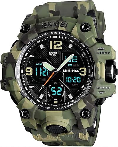 Miniatura 2 de MJSCPHBJK Reloj deportivo analógico para hombre reloj militar cronómetro LED para exteriores relojes electrónicos digitales gran pantalla doble