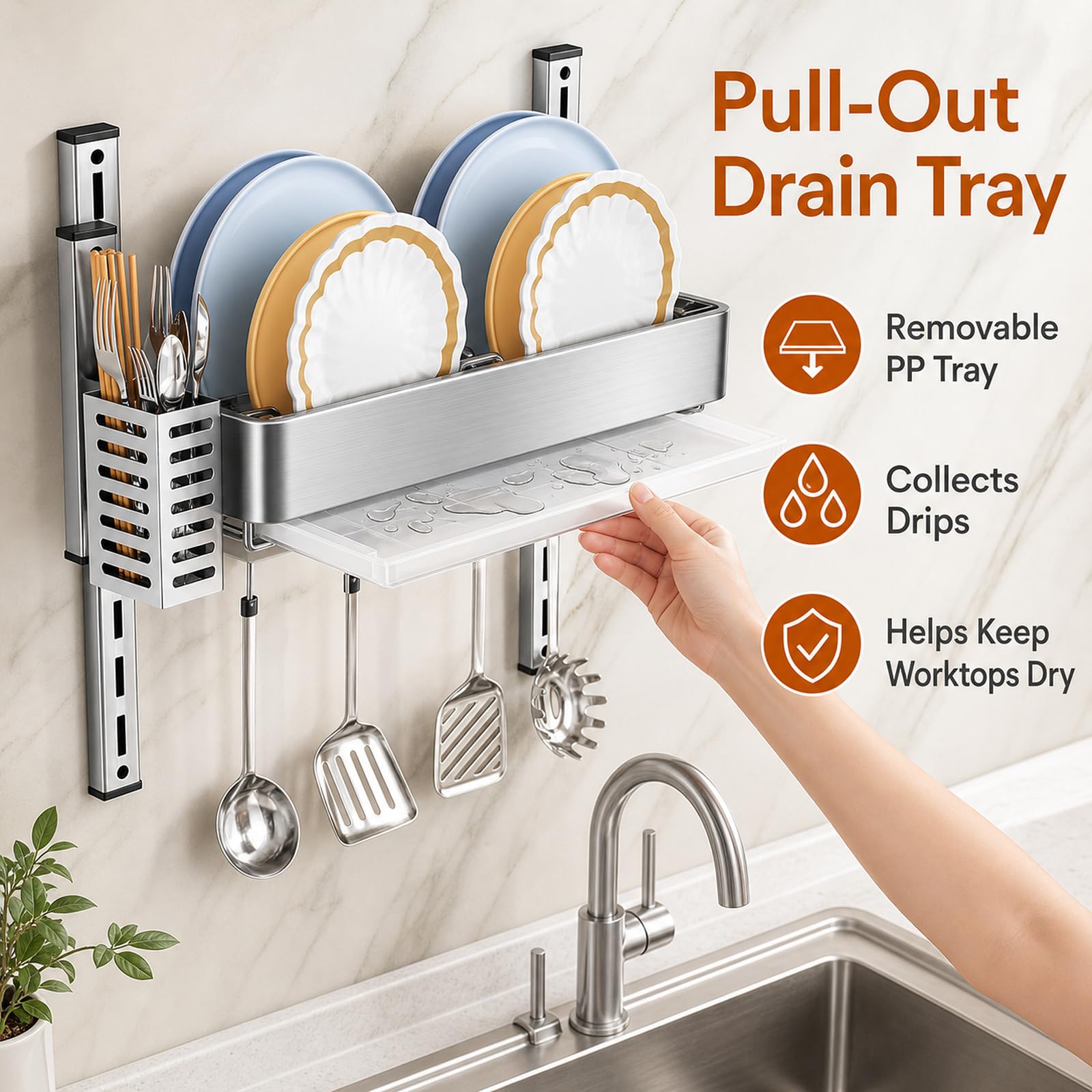 Escurridor de Platos de Pared,Escurridor de Pared,Escurreplatos De Pared De Acero Inoxidable,Escurreplatos sobre Fregadero,Ahorra Espacio,para Platos,Cuencos y Tablas de Cortar