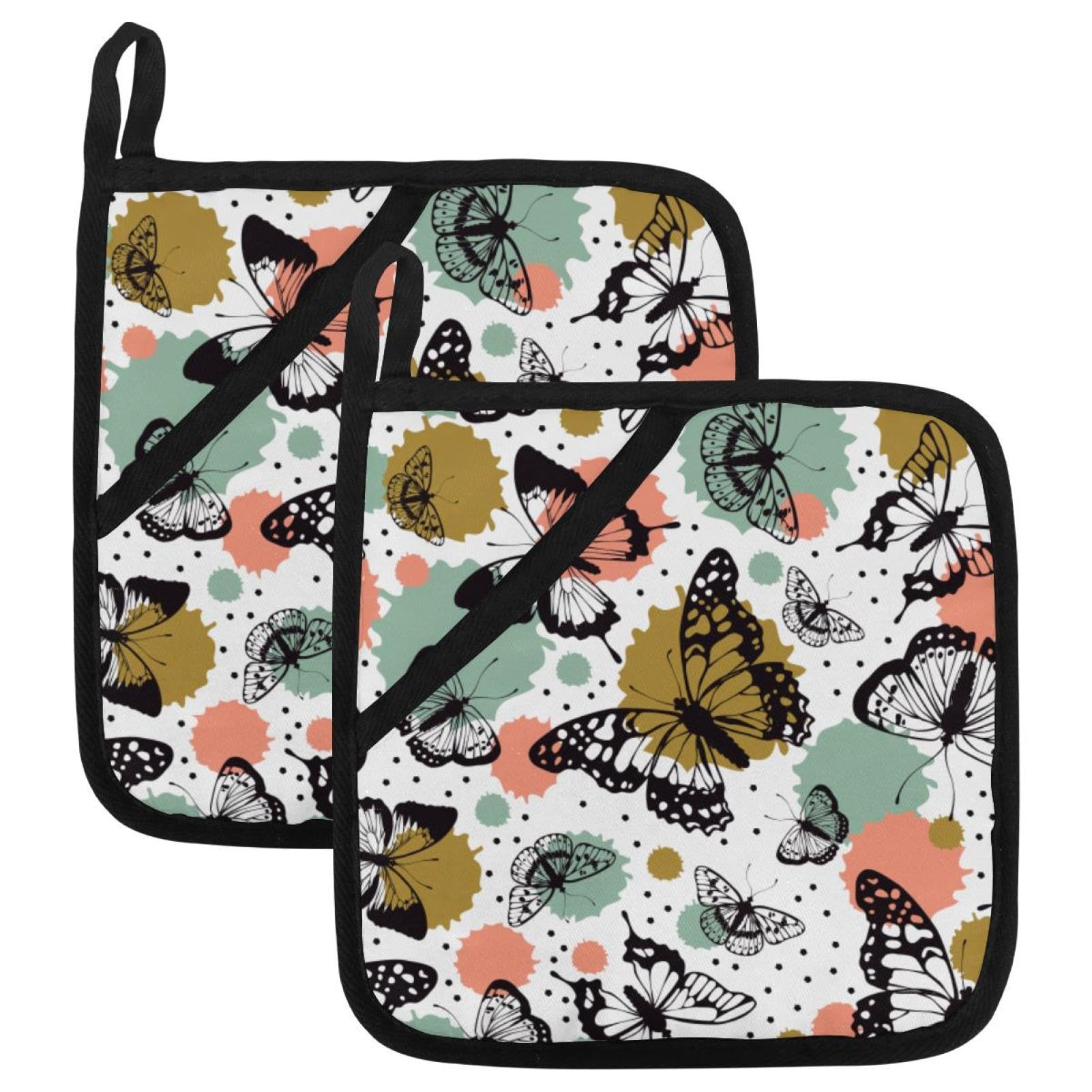 Maniques lot de 2 motif papillon abstrait résistantes à la chaleur pour barbecue