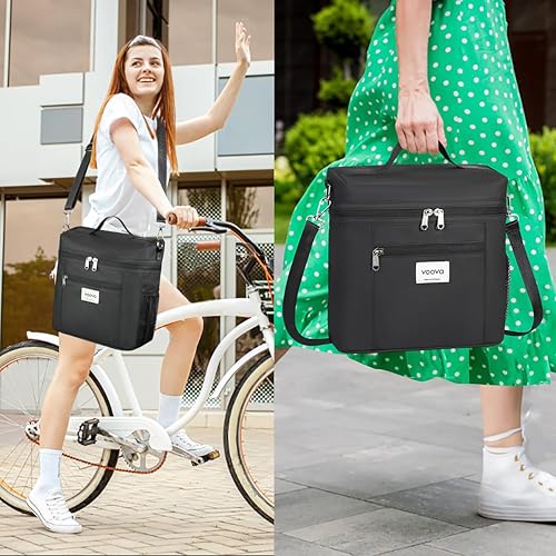 Miniatura 7 de Voova Lonchera térmica apilable de acero inoxidable con bolsa de almuerzo y juego de cultería para adultos, mujeres y hombres, 3 niveles a prueba de